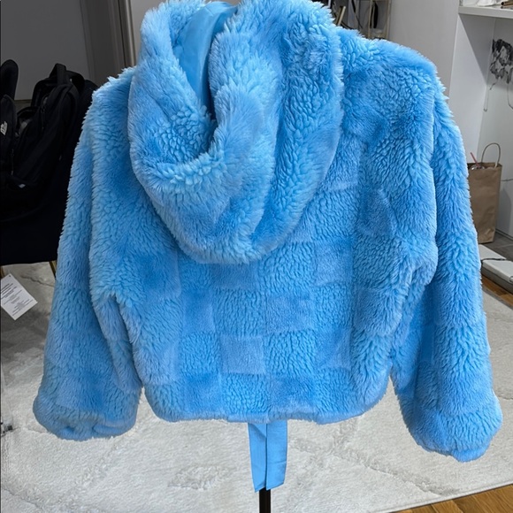 Anthropologie Sky Blue Faux Fur Coat - Picture 3 of 4